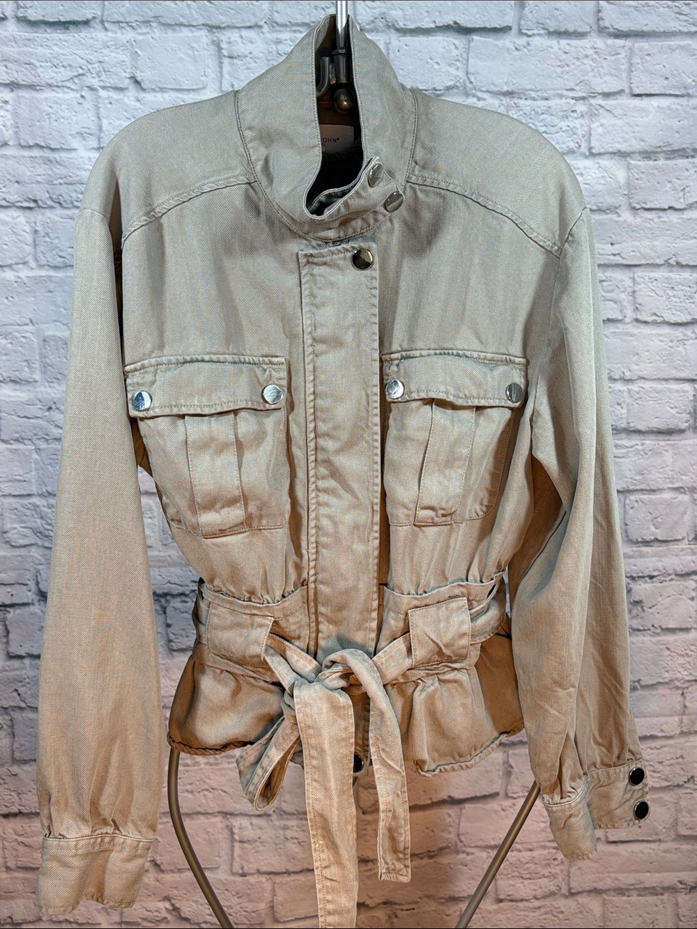 Dear John Light Moss Gray Utility Soft Jacket Tie Waist Feminine 100% Tencel S